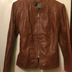 Brown, Genuine Leather Ladies Jacket, Size 3x Fits like 1x-2x (runs SMALL)